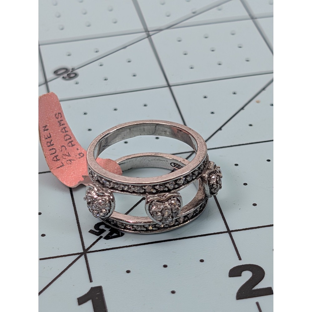 Lauren G Adams Heart Ring Sterling Silver 925 Pave White Stones Size 8 RS24296